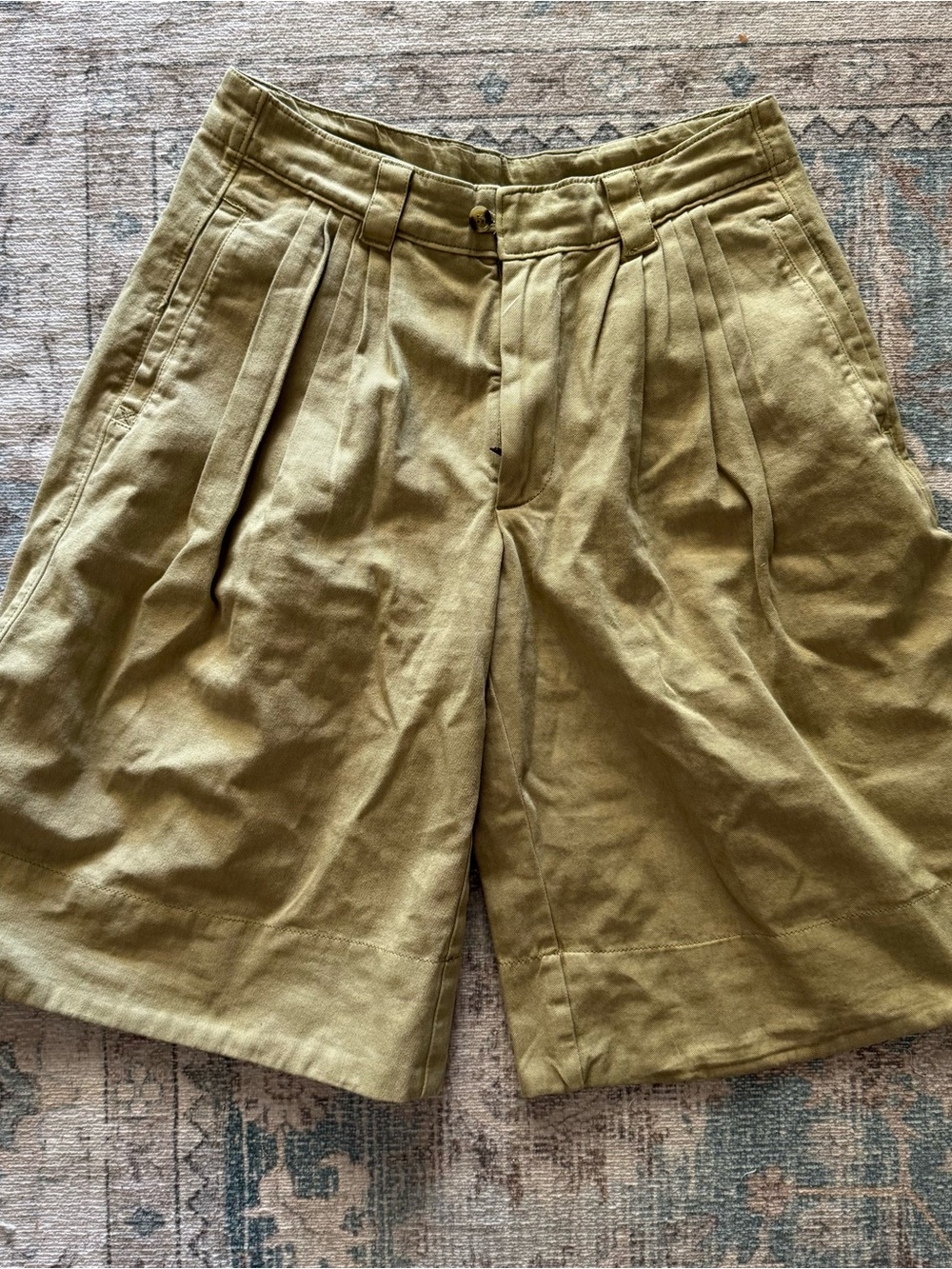 Free People Olive Green Pleated Flat-Front Shorts